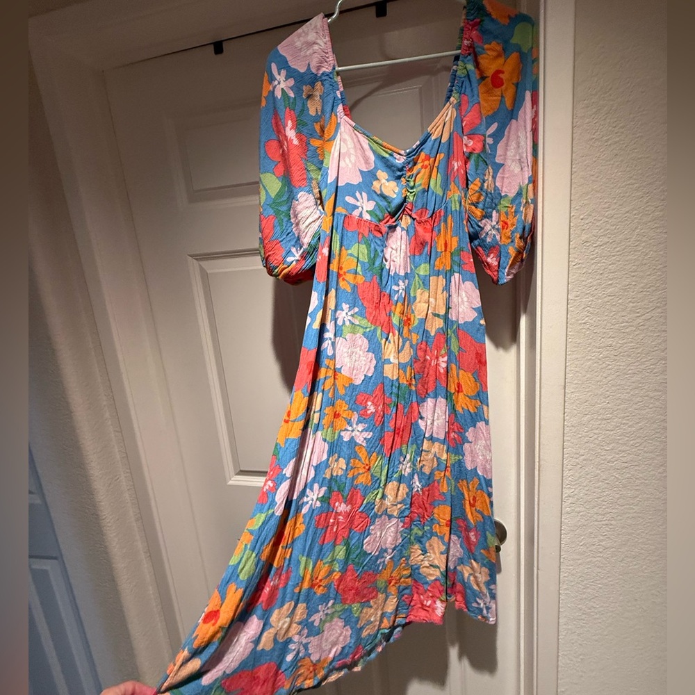 Billabong Floral Multicolor Swept Away Smocked MIDI Dress XS